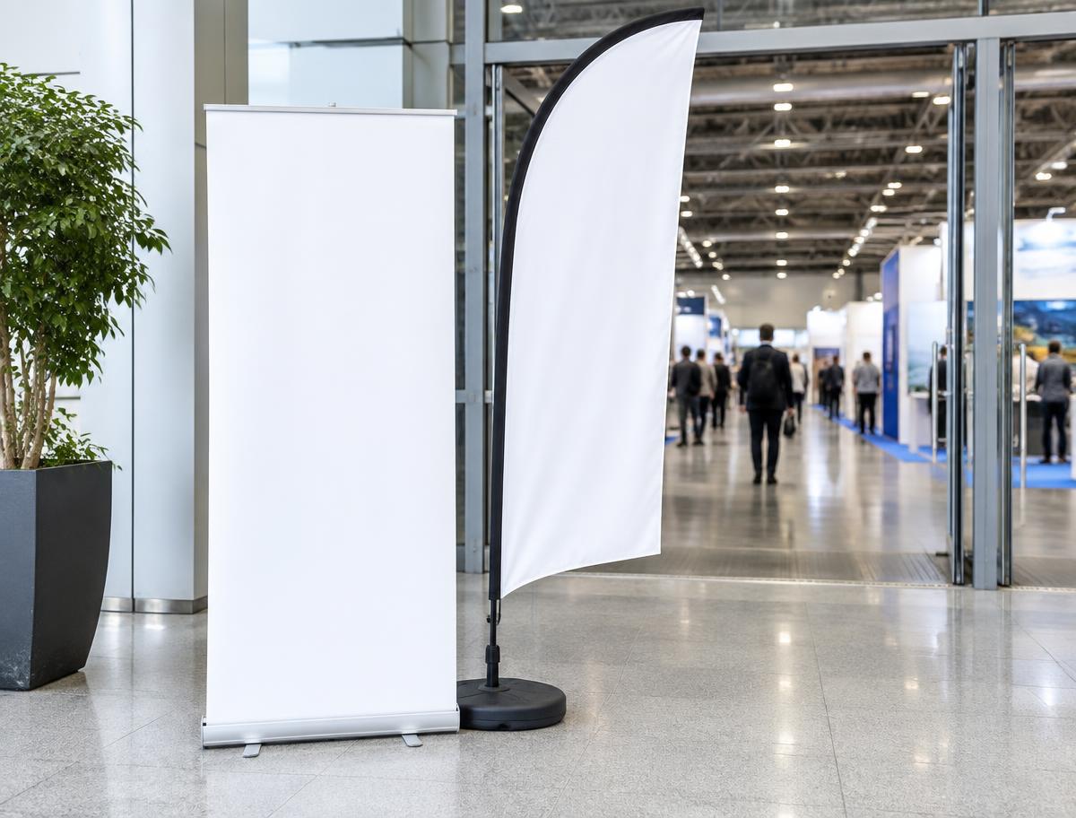 Rollup eller beachflagga — vilket passar din mässa bäst?